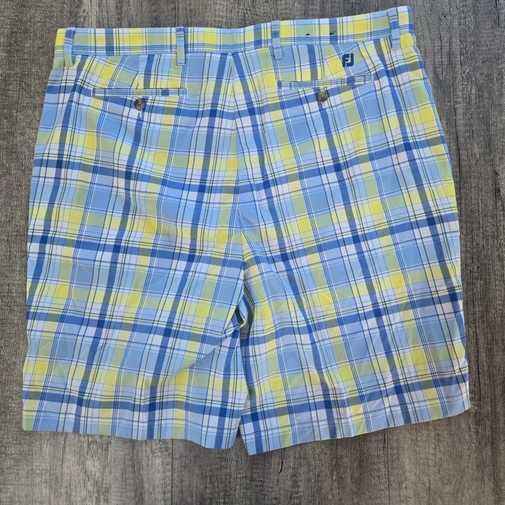 FootJoy Mens Blue Yellow Plaid Golf Shorts Size 40 Performance Flat Front FJ - Picture 2 of 9